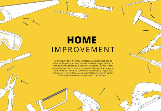 домашний фон улучшения с инструментами ремонта. дом constructio - work tool hand tool home improvement nail stock illustrations