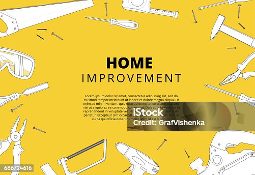 istock Home improvement background with repair tools. House constructio 686724616