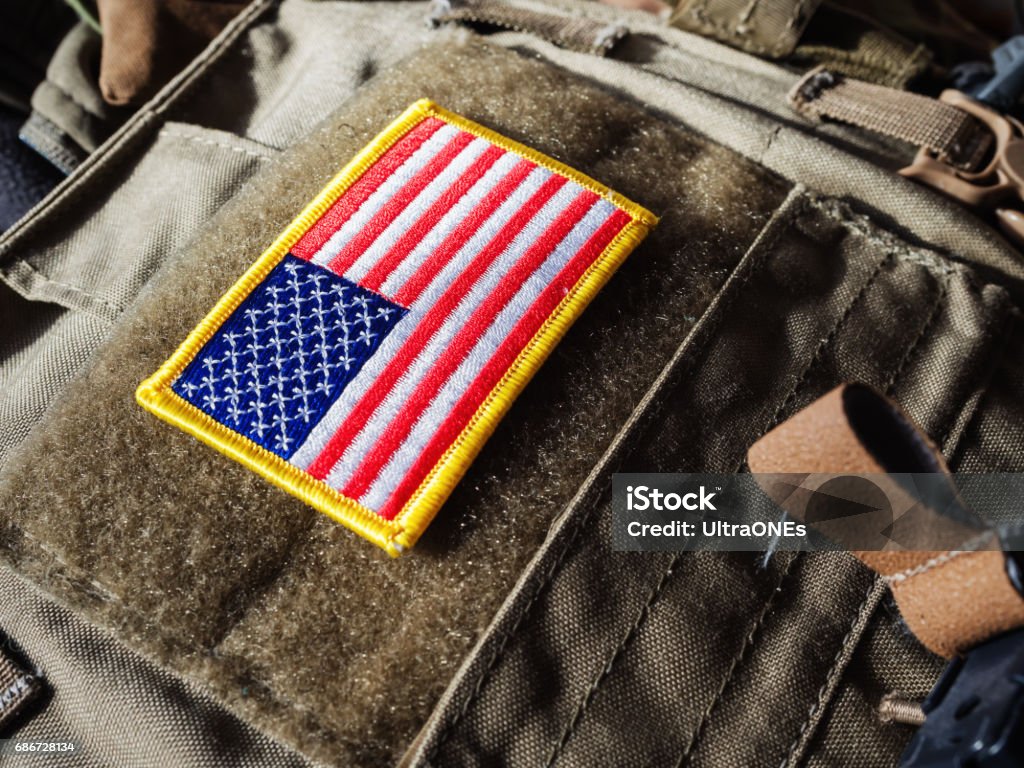 Usa Flag Velcro Patch On The Plate Carrier Stock Photo - Download Image Now  - Militia, Ammunition, Armored Clothing - iStock