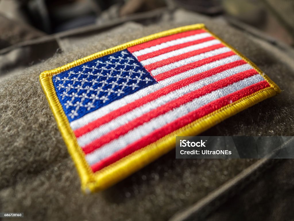 Us Flag Velcro Patch On The Bulletproof Vest Shallow Depth Of