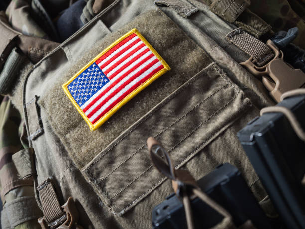 istock U.S. flag on the plate carrier 686728204