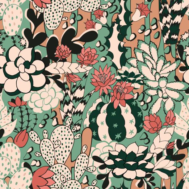 Cactus seamless pattern Seamless pattern with fantasy cactus. Vector background thorn wreath stock illustrations