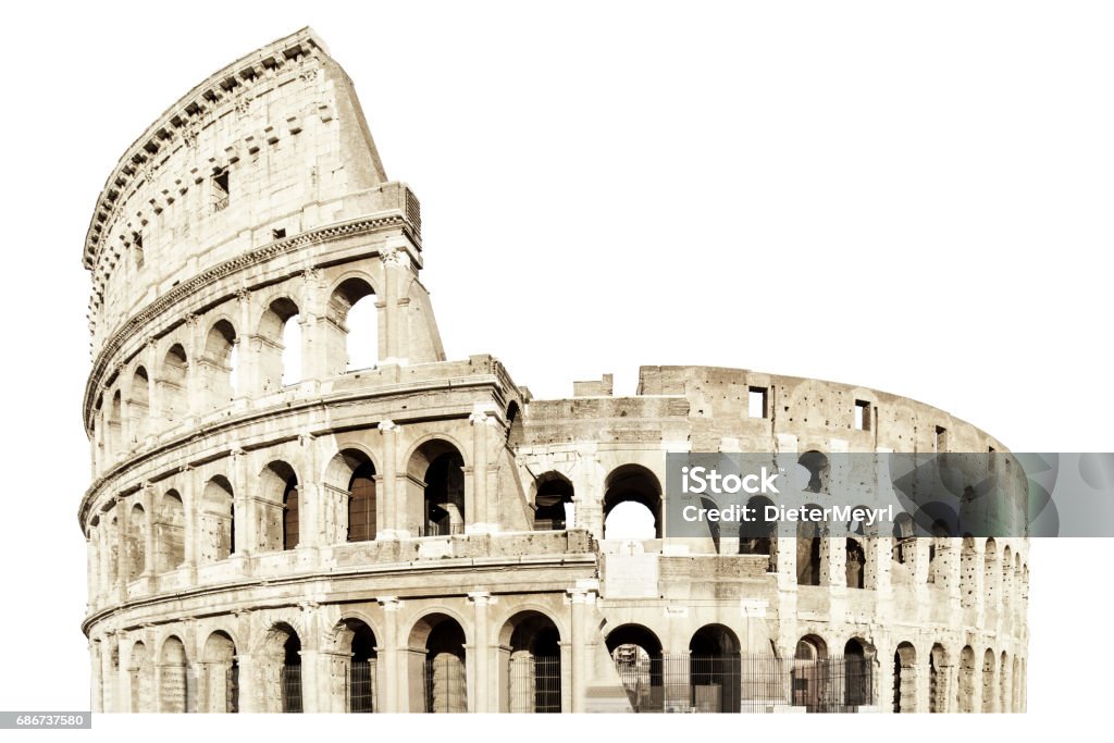 Coliseum isolated on white. Italy rome . Flavian Amphitheatr Coliseum, Europe, Italy, White Background, Cut Out Coliseum - Rome Stock Photo