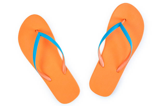 istock Orange Flip Flops Isolated On White Background. Top View 686743204
