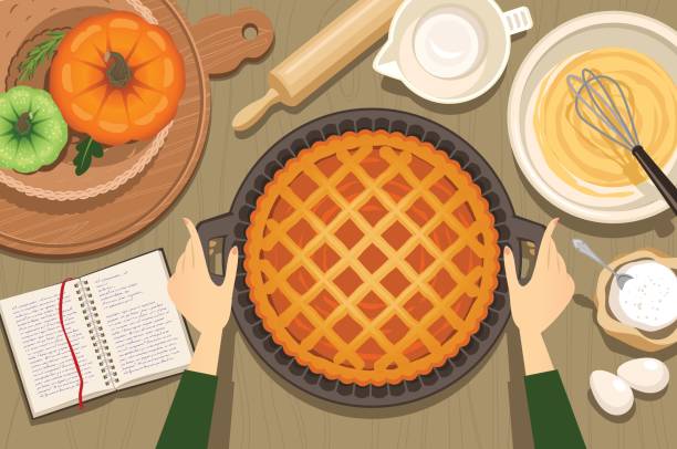 펌프킨 파이 - pie baked food pumpkin pie stock illustrations