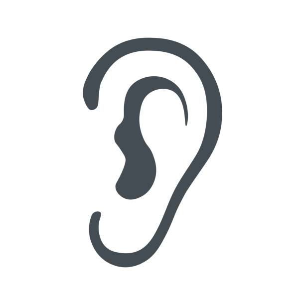 ilustrações, clipart, desenhos animados e ícones de ouça o símbolo isolado no fundo branco - orelha