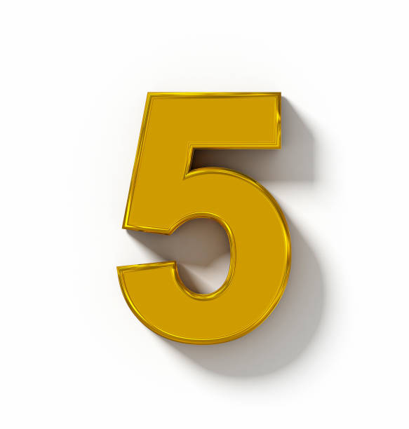 istock number 5 3D golden isolated on white with shadow - orthogonal projection 686762610