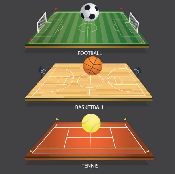 illustrazione vettoriale sfondo campo da tennis 3D palla da tennis - illustrazione arte vettoriale