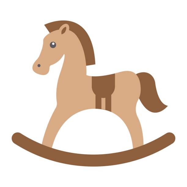 stockillustraties, clipart, cartoons en iconen met rocking paard platte pictogram, houten speelgoed, vector graphics, een kleurrijke vaste patroon op een witte achtergrond, eps 10. - hobbelpaard