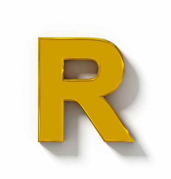 istock letter R 3D golden isolated on white with shadow - orthogonal projection 686795006