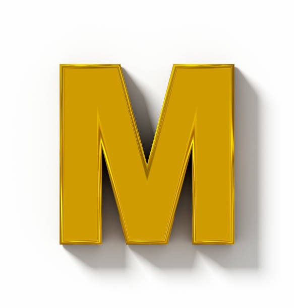 istock letter M 3D golden isolated on white with shadow - orthogonal projection 686795192