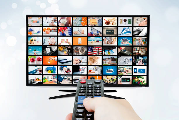 istock Widescreen ultra high definition TV screen with video broadcast 686795300