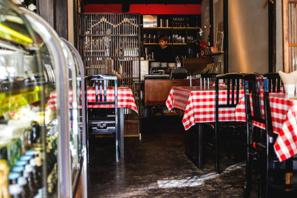 istock Whole view of a small cafe restaurant 686795374