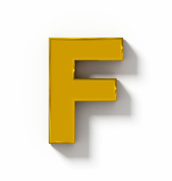 istock letter F 3D golden isolated on white with shadow - orthogonal projection 686795484