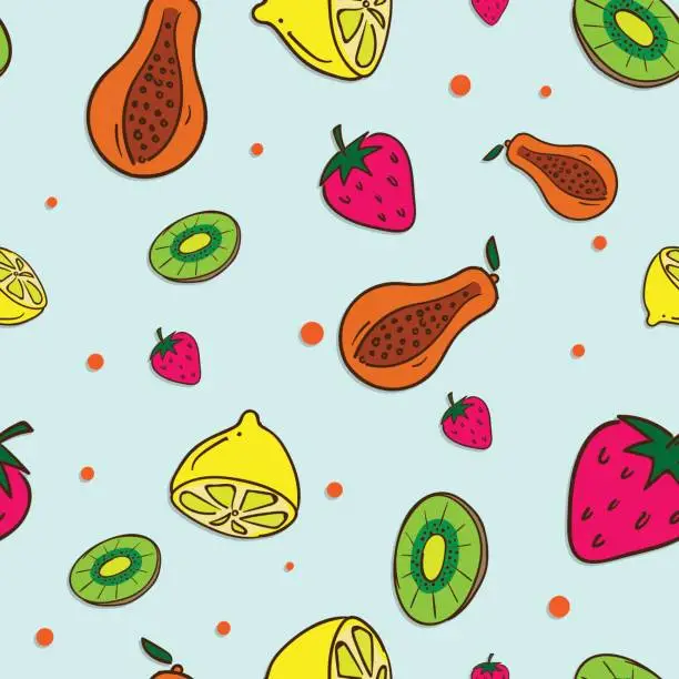 Vector illustration of pattern fruit Kiwi Strawberry Papaya Lemon