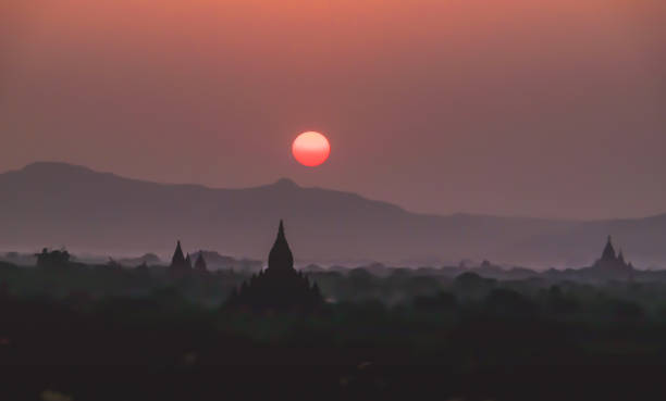 istock Silhouette Sunset scene with Pagoda field in Bagan,Myanmar 686834224