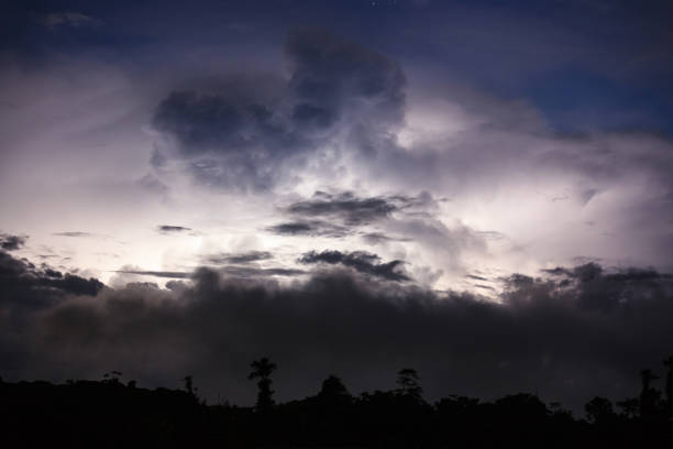 грозовое облако, освещенное молнией - tropical rain forest flash стоковые фото и изображения