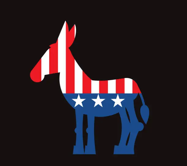 Vector illustration of Democrat Donkey and US flag. Political Party America