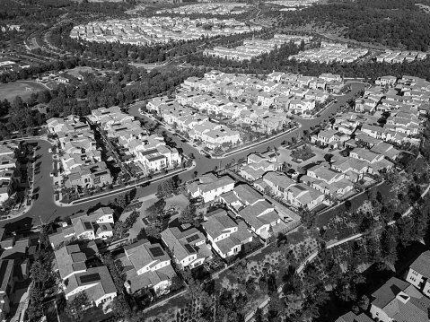 An aerial shot of a neighborhood.