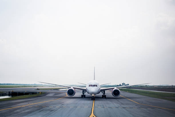 istock Front view of airplane ready to take off 686863980