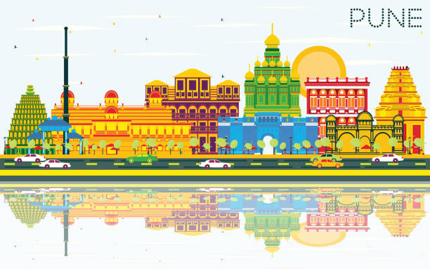 Pune Skyline with Color Buildings, Blue Sky and Reflections. Pune Skyline with Color Buildings, Blue Sky and Reflections. Vector Illustration. Business Travel and Tourism Concept with Historic Buildings. Image for Presentation Banner Placard and Web Site. pune-landmark stock illustrations