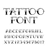 istock Tattoo font. Vintage style alphabet. Letters and numbers. 686870202