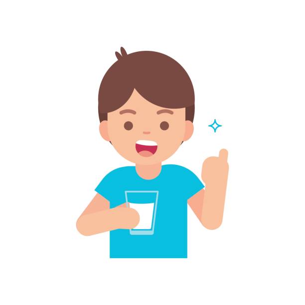 Happy Cute Boy Drinking Milk Holding Glass Of Milk Concept Vector Flat  Illustration Stock Illustration - Download Image Now - iStock