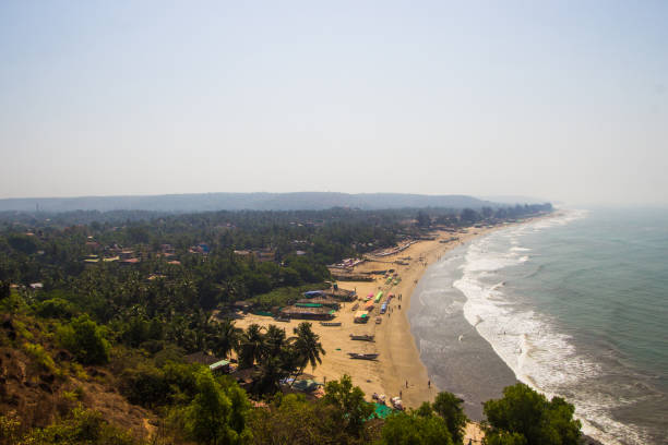 istock Arambol beach top view, palms, beach and Arabian sea, Goa, India 686873156