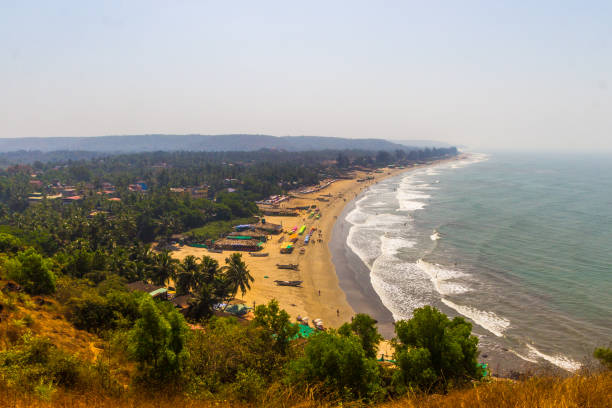 istock Arambol beach top view, palms, beach and Arabian sea, Goa, India 686873164
