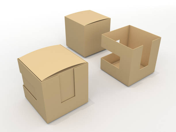istock 3D illustration, 3D rendering mock up original brown new packaging design in isolated background. 686873728