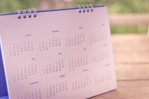 istock Blurred calendar on wood texture 686883462