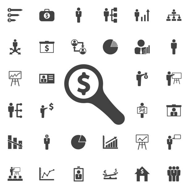 Looking For Money icon Looking For Money icon. Business icons set currency chasing discovery making money stock illustrations