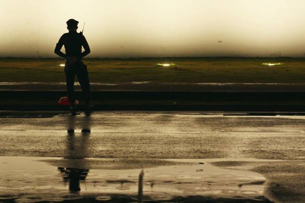 police officer in rainy day