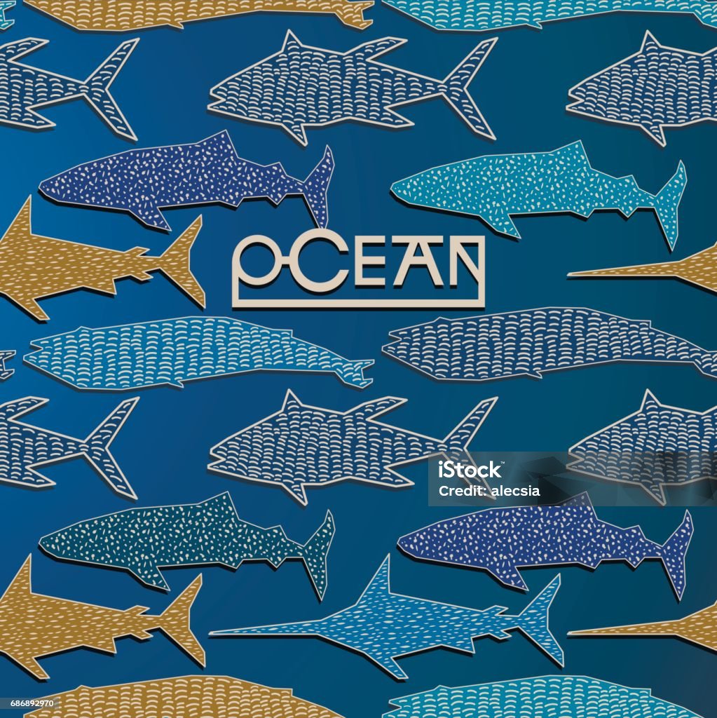 Line Fish Pattern Graphic Fish Seamless Pattern Drawn In Line Art Style Stock ...