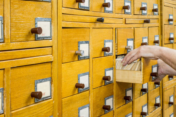 istock Old wooden card catalogue in library. 686895942