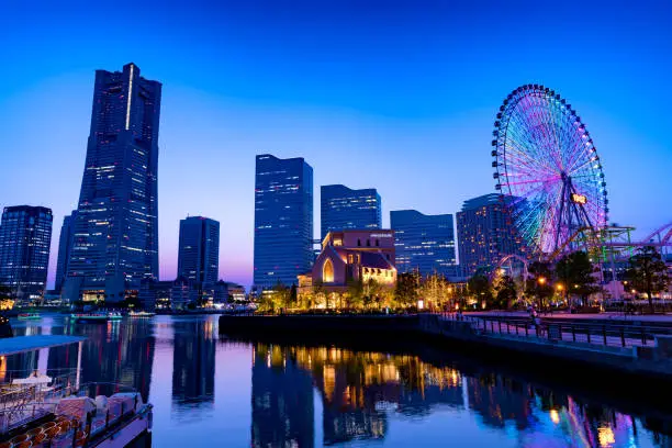 Nightview of Minato Mirai area of Yokohama City in Kanagawa, Japan.