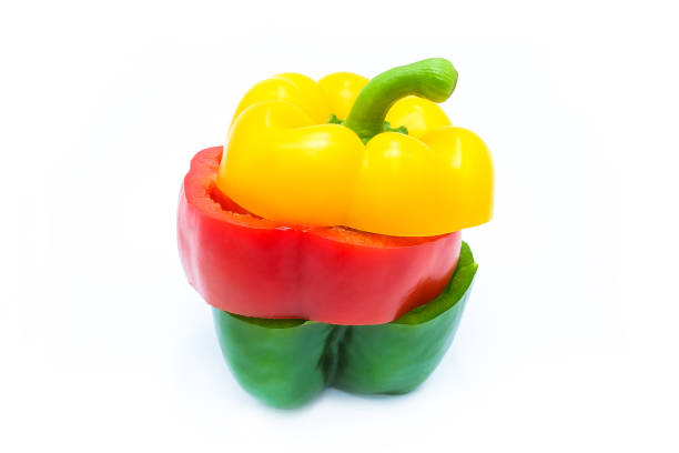 istock Bell pepper is sliced in three colors, isolated on a white background 686900398