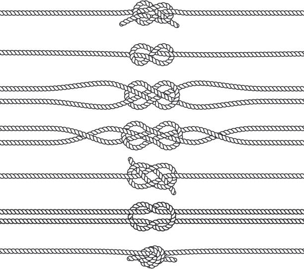 stockillustraties, clipart, cartoons en iconen met zeilen knots horizontale randen of deviders. vector mariene decoraties - geknoopt