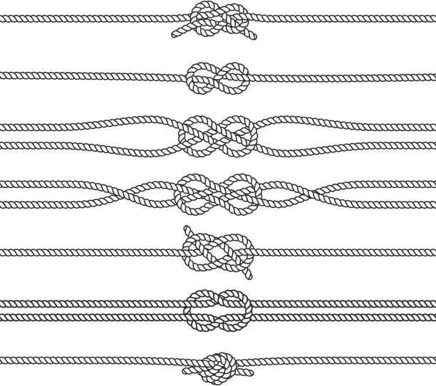 Vector illustration of Sailing knots horizontal borders or deviders. Vector marine decorations