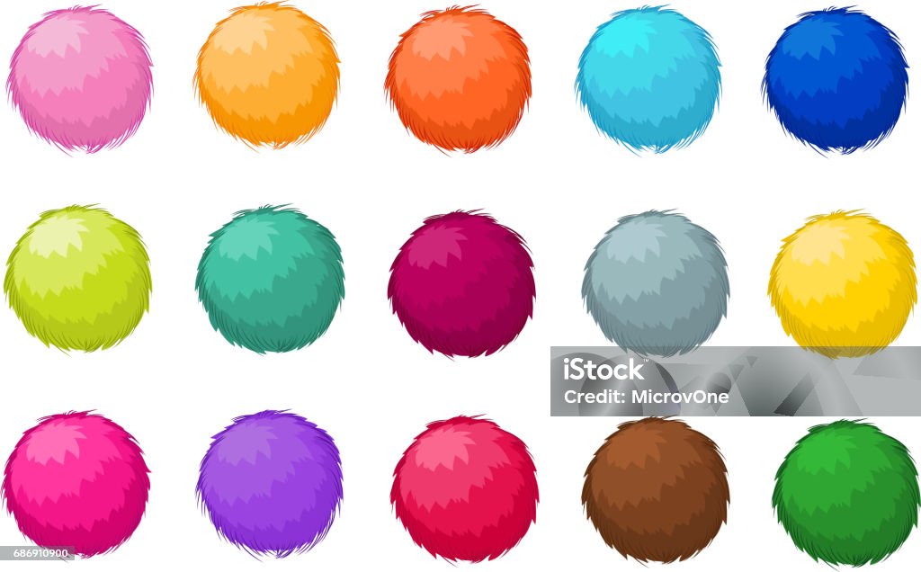 Coloré moelleux pompon fourrure boules vecteur isolé jeu - clipart vectoriel de Pompon libre de droits
