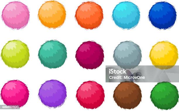 Colorful Fluffy Pompom Fur Balls Isolated Vector Set Stock Illustration - Download Image Now