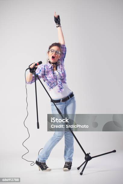 Funny Nerdy Female Singer Stock Photo - Download Image Now - 20-29 Years,  30-39 Years, Adult - iStock