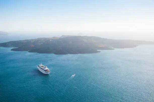 Photo of View of the volcano near Santorini island, Greece.