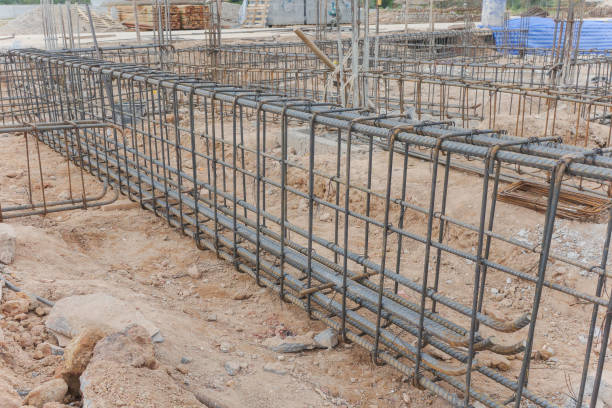 istock Steel tie of ground beam waiting for concrete work 686918274