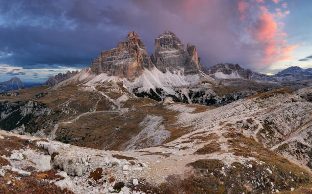 istock Majestic landscape mountain with Tre Cime peak before sunrise. 686918800