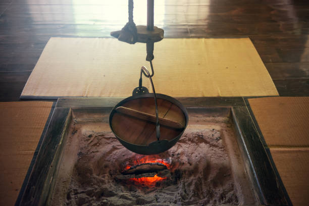Japanese house. Room with hearth side. A view of traditional Japanese houses.