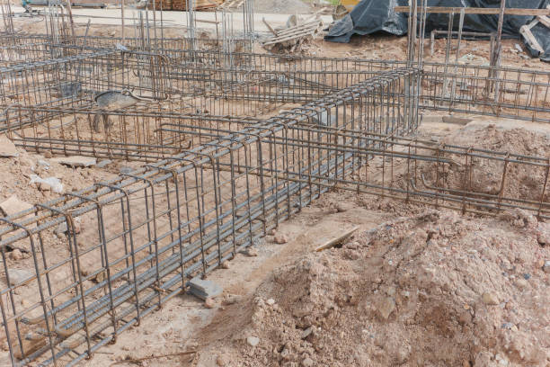 istock Steel tie of ground beam waiting for concrete work 686924344