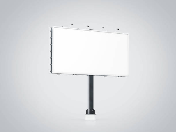 Blank white banner mock up on city billboard Blank white banner mock up on city billboard, 3d rendering. Empty bill board mockup isolated perspective view. Clear canvas template on sity street sign. Outdoor poster screen. Cityboard signage stand mock turtleneck stock pictures, royalty-free photos & images