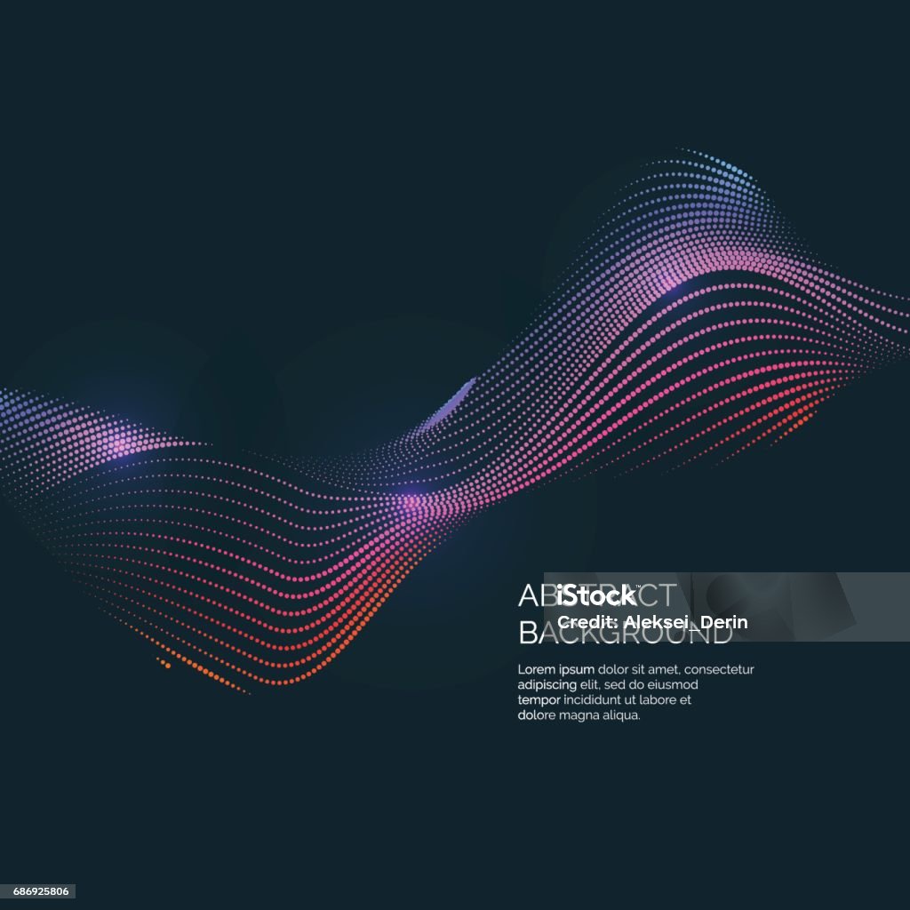抽象的な背景色のダイナミックな波をベクトル線と粒子 - 波形パターンのロイヤリティフリーベクトルアート