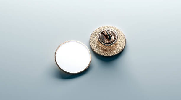 istock Blank white round gold lapel badge mock up, front back 686925884